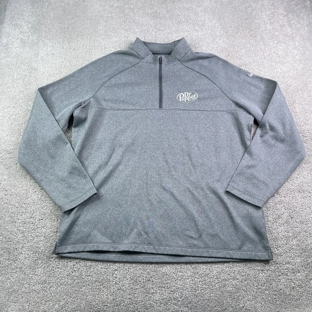 Nike Sweater Mens XL Gray Therma Fit Fleece Dr Pepper Quarter Zip Pullover